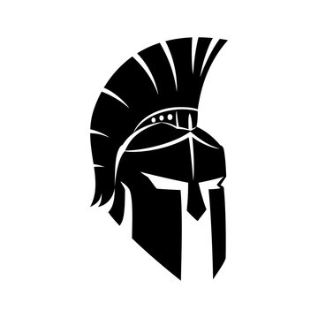 Black spartan helmet on a white background.