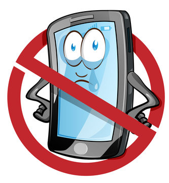 recommend clip art: Mobile cell phone in cartoon vector style inside red banned icon. Clip Art Vector illustration