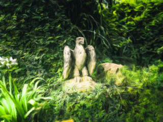 Nature motifs. Beauty spring or summer landscape. Oil painting original wall art print in large size for interior design decor. Impressionism modern pictorial. Contemporary mixed drawing on canvas.