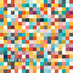 Happy Birthday Greating Card. Colorful Checked Background.