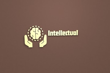 Illustration of Intellectual with yellow text on brown background