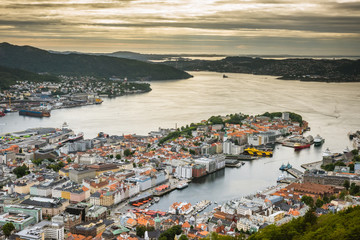 Fototapeta na wymiar Aeral view of colorful city Bergen, Norway