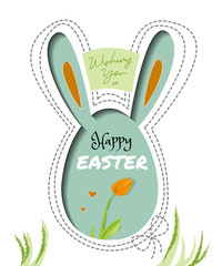 Happy Easter bunny paper cut greeting card graphic stock 