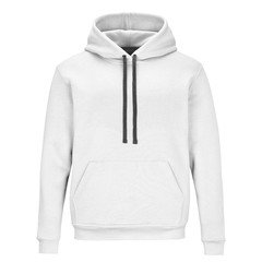 Front of white sweatshirt with hood isolated on white background 