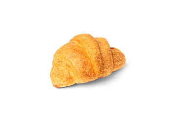 Croissant with condensed milk isolated on white background.