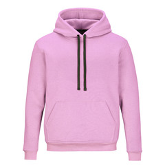 Front of pink sweatshirt with hood isolated on white background 