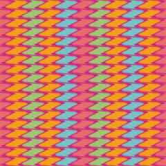Fabric effect dense geometric design with hand drawn vertical blue, green, orange, pink zig zag stripes. Vector seamless design. Great for fabric, party, giftwrap, packaging, stationery, wellness use
