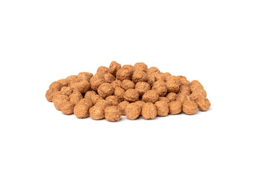 Chocolate dried balls isolated on white background.