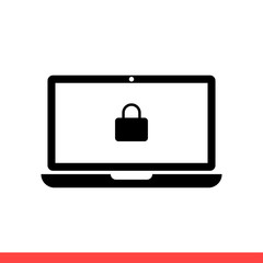 Laptop security icon vector isolated on white background, cyber safety symbol