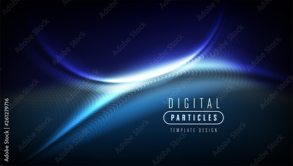Poster the conceptual illustration of wavy particle effect in vector art. it is suitable to be used as a ba