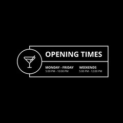 Vector Opening Times Rectangle Horizontal Design for Bars Club Nightlife