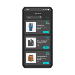 Clothes rent application smartphone interface vector template