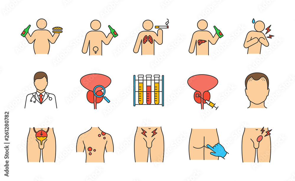 Sticker Men’s health color icons set