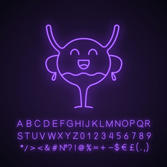 Happy urinary bladder emoji neon light icon