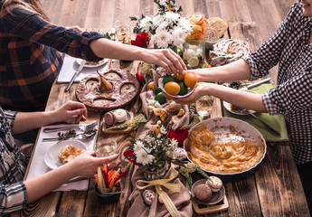 Home Holiday friends or family at the festive table