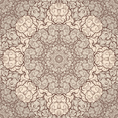 Clouds hand drawn abstract seamless pattern. Overcloud color texture. Beige and brown cloudy swirls drawing. Smoke, wind chinese style sketch. Textile, wrapping paper, background vector illustration