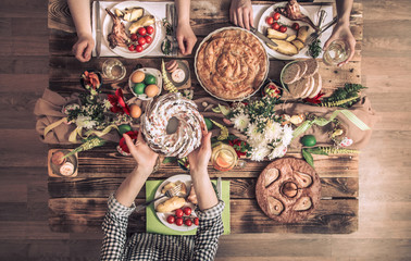 Home Celebration of friends or family at the festive table