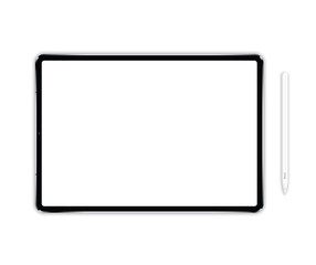 Vector illustration of a tablet of the new generation with an electronic pencil on a white background. High detail