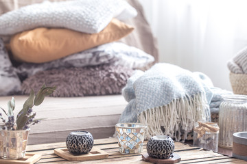 still life with home decor elements on the table