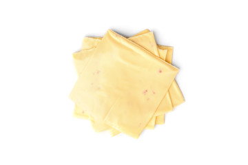 Sliced cheese isolated on white background. 