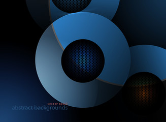 Metal blue colors circular shapes in dark scene vector abstract wallpaper backgrounds