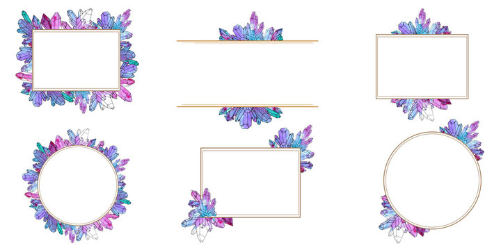 Hand painted watercolor set of crystals templates