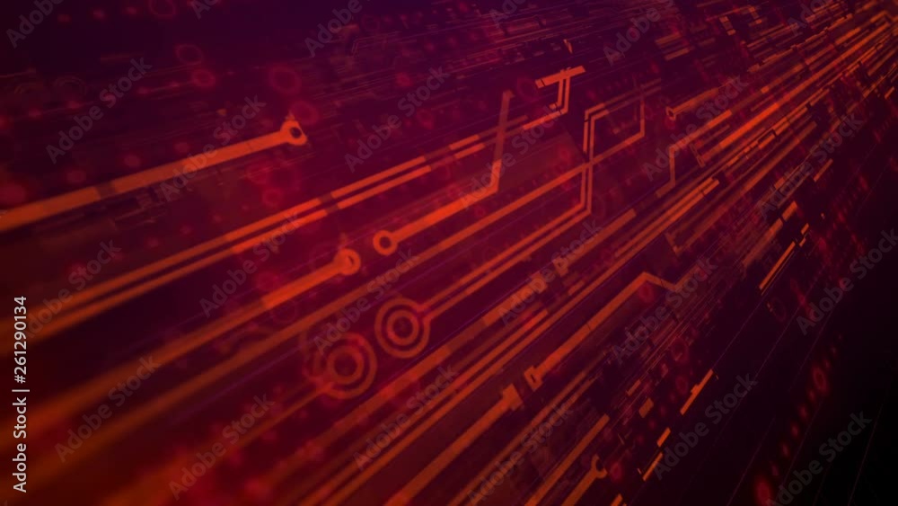 Aufkleber Computer generated high tech digital technology loop animation. Abstract background of different shapes with hight detailed elements. Geometry lines with dashes and glow. 3d rendering. 4k UHD video.