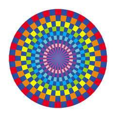 Colorful mandala of colored squares. Openwork circular ornament. Vector graphics.