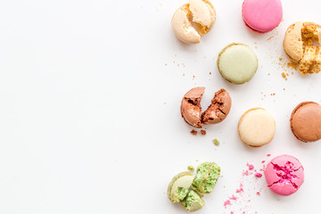 sweet dessert pattern with macarons on white background flat lay mockup