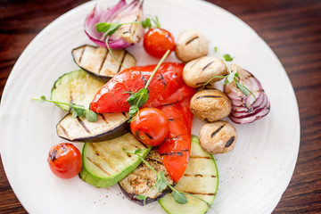 Baked vegetables: potatoes,cabbage, carrots, peppers, onions. Steamed vegetables.