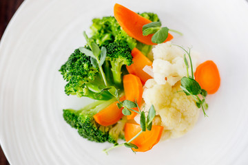 Baked vegetables: potatoes,cabbage, carrots, peppers, onions. Steamed vegetables.
