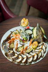 seafood salad - mussels, shrimp, fish, oysters.