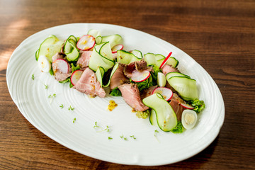 Appetizing salad, healthy food. Fresh fruit