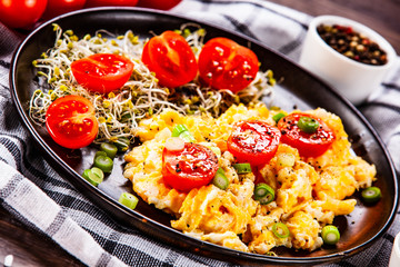 Breakfast - scrambled eggs with vegetables