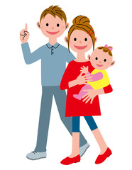 Walking young couple and baby