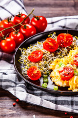Breakfast - scrambled eggs with vegetables