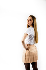 Fototapeta premium Young woman in white