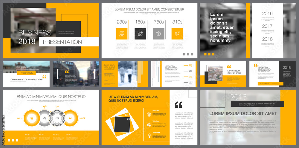 Sticker Template of grey, white and yellow slides for presentation