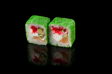 Roll with green tobiko caviar. Japanese food