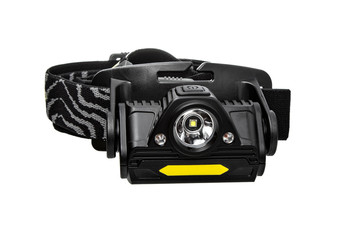 Flashlight head. headlamp, isolated on white back