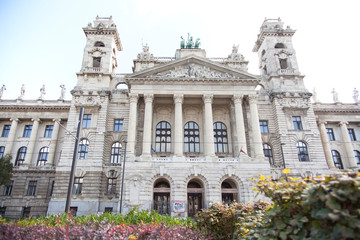 BUDAPEST, HUNGARY - SEPTEMBER 22, 2017: The Ethnography Museum building opposite the Hungarian Parliament, Budapest, Hungary.