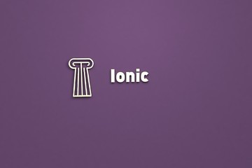3D illustration of Ionic, yellow color and yellow text with violet background.