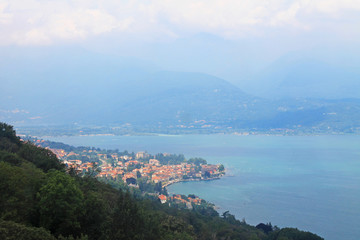 Naklejka na ściany i meble Top view of Stresa Italy and lake Maggiore