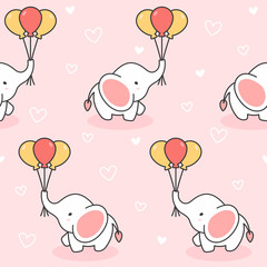 Cute elephant and balloons Seamless Pattern Background
