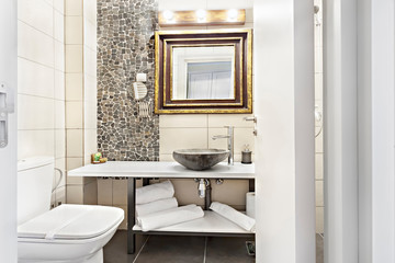 Luxury Modern contemporary interior bathroom with sink and mirror