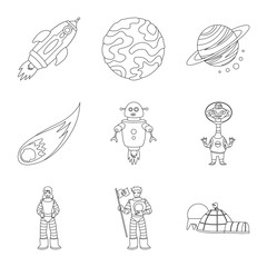 Obraz premium Isolated object of space and galaxy sign. Collection of space and travels stock symbol for web.
