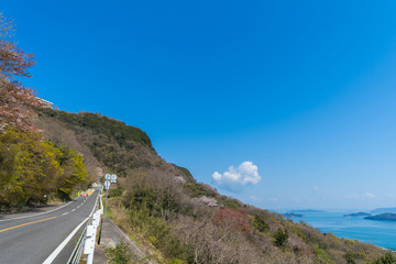 春の屋島スカイウェイと瀬戸内海　香川県高松市