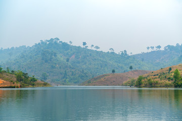 Lake with forest mountain