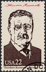 USA - 1986: shows Portrait of Theodore Roosevelt (1858-1919), 26th president of the United States, series Presidents of USA