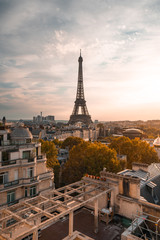 Fototapeta na wymiar Paris, France, Sunset rooftop Eiffel tower. 